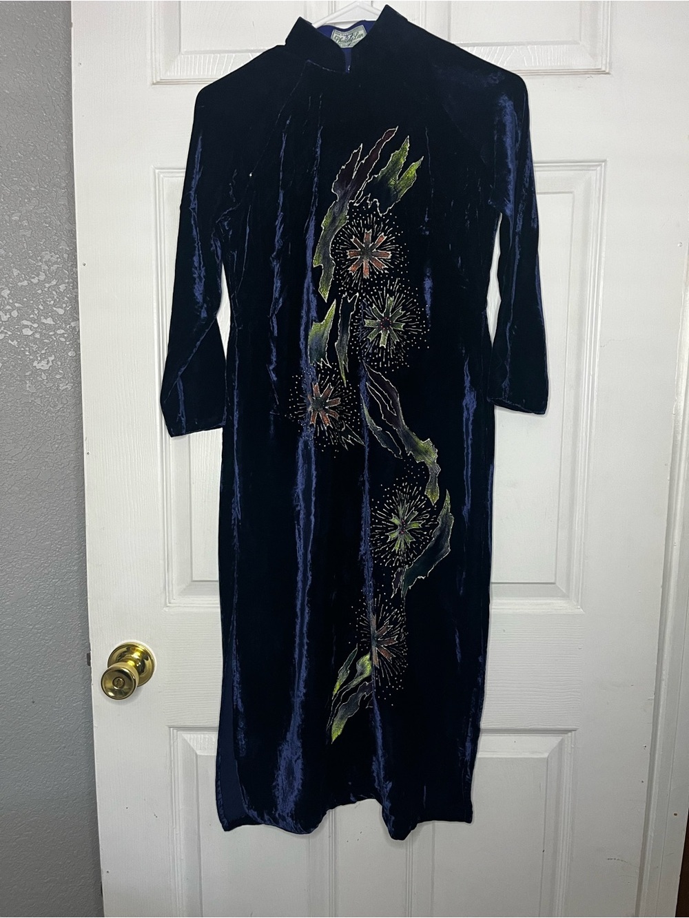 Vintage Ao Dai Navy Velvet Dress